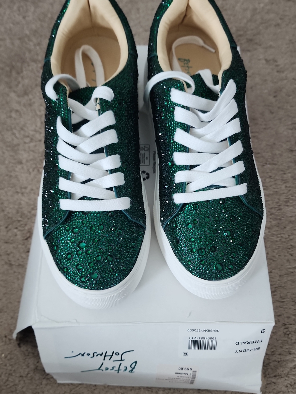 Betsey Johnson Emerald Green Glitter Lace-Up Sneakers